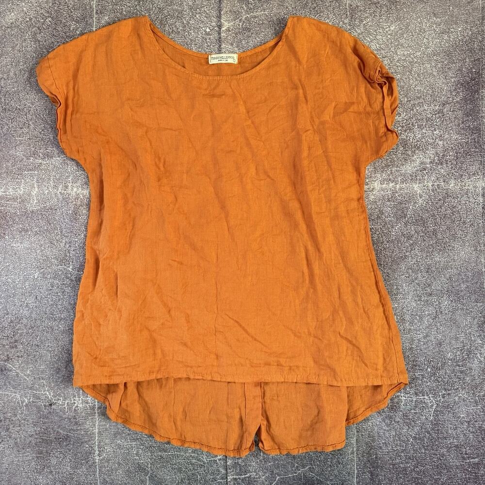 Women's Terzo Millennio Pumpkin Orange Linen Button Back Tunic Top Shirt Sz L